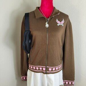 Y2K 2000s Inspired Brown Pink Heart Angel Zip Up Graphic Sweatshirt Empyre Large